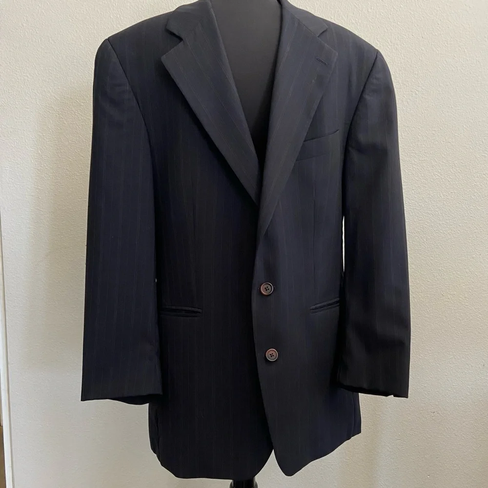 Chaps Ralph‎ Lauren Men's Black 100% Wool Blazer 42 R Blue Pinstrips